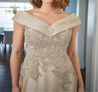 Champagne Off Shoulder Floral Chiffon Back Zip Mother Of Bride Formal Long Gown
