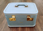 Vintage Blue Hard Shell Luggage Train Bag case Cosmetic Make-up W lock   Keys