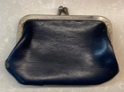 Vintage Black Leather Kiss Lock Coin Purse 4  X 2 1 2 