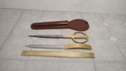 Vtg Mcm Desk Set Italy Letter Opener  Scissors  Ruler   Leather Case 4 Pc