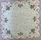 Vintage Lady   s  Scalloped Edge Handkerchief Roses Holly Christmas 13    Hanky