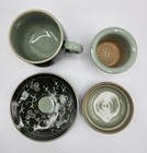 Vintage Korean Celadon Green Tea Cup W  Saucer  Infuser   Lid  4 Pcs Set  - Mint