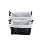 Rustic Farmhouse Set Of 2 Handmade Black Willow Baskets With Fabric Liners