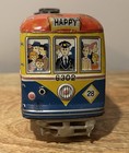 Vintage Tin Litho Friction Toy Trolley Bus    happy Speed Car    Hadson Japan 