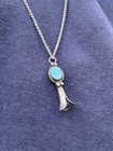 Vintage Navajo Squash Blossom Natural Turquoise Pendant Sm 1 5    Sterling Naja