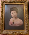 Antique Pair 17x14 Victorian Portraits Man Woman Ornate Gilt Gesso Wood Frames