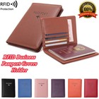 Slim Leather Travel Passport Cover Wallet Purse Rfid Blocking With Id Card Case