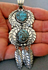 Lg Native American Navajo Turquoise Sterli Silver Leaf Dangles Pendant Signed 4 