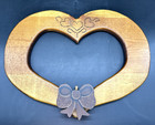 1987 Handmade Wood Heart   Bow Wall Hanging Signed 14 5  Granny Cottagecore