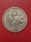 1868 Yb Peru Un Sol Silver Coin 90  25g 22 5g Asw