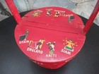 Rare Vintage Red Sewing Travel Sewing Basket England Spain Haiti Siam