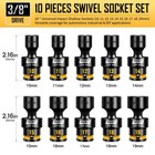 3 8  Drive Universal Impact Socket Set  10pcs Metric  10-19mm  Swivel Sockets