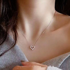 Woman Necklace Silver Stainless Steel Chain Heart Cubic Zircon Charm Pendant