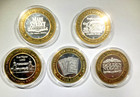 Lot Of 5 Silver Strike Las Vegas  10 Gaming Tokens  999 Fine Silver Center