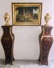 Antique Louis Xv Style French Pedestals Ormolu Marble Top Floral Marquetry 52 