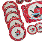 Vintage Ohio Art Tin Litho Child s Tea Set 19 Pc Red Teapot