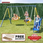 Metal Swing Set With Saucer Swing Heavy Duty Slide And 2 Swings For Backyard Fun