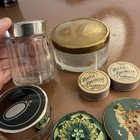 Vintage Art Deco Glass Vanity Powder Makeup Jar Gold Lid Floral Trinket Lot