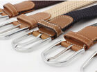 Men Women s Leather Covered Buckle Woven Elastic Stretch Belt 1-1 4  Wide New
