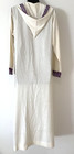 Moroccan Caftan Robe Velvet Hand Embroidery Hood Cream Maxi M Stunning