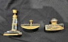 Antique French Napoleon Iii Period Brass And Crystal Desk Set 3 Pieces