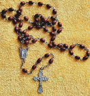 Antique Rosary Silver Metal Crucifix  Wood Beads