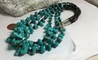 Gorgeous Gradual Tri-strands Turquoise Nuggets agate Necklace 20 5  g281i-w3 