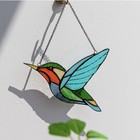 Hummingbird Stained Glass Window Hanging     Colorful Bird Suncatcher Window Decor
