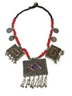 Vintage Kuchi Turkmen Tribal Tawiz Necklace 1979 Pakistan Coin Red Bead 25 