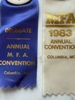  2  Vintage Mfa Company Delegate Convention Ribbon Pins  columbia  Mo 