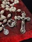 Vintage Ivory Rosary Beads Mary Centerpiece - Extra Strong - Inri Crucifix   Bag
