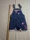 Vintage 90s Disney Kids Overalls Shorts Size 4 5 Denim Butterfly Lace Trim