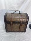 Vintage Style Rustic Wooden Chest  Leather Bound And Embossed 12x13x8 5   