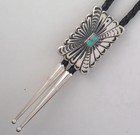 Rectangular Sterling Silver   Turquoise Radiant Stamped Southwestern Bolo Tie
