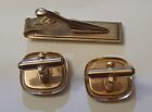 Vintage Cufflinks And Tie Clip Set Lot White And Gold Beach Scene