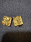 Vintage Sunburst Geometric Gold Tone Clip Earring