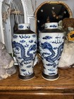 Pair Of 10 Inch 19th Century Chinese Dragon Crackle Glaze Porcelain Vase Marked