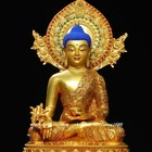 14 9   Tibet Nepal Copper Gilt Painting Menla Medicine Buddha Medical God Statue
