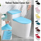 Universal Velvet Stretch Bathroom Toilet Lid Cover   Toilet Tank Lid Cover Set      