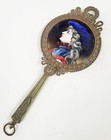 Antique French 19th C Belle Epoque Bronze   Enamel Hand Held Vanity Mirror