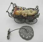 4  Antique Baby Carriage Dollhouse Miniature W  Canopy Metal Filigree 1 6 German