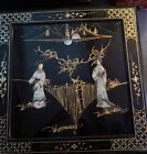 Vintage Asian Lacquer End Tables     Hand-painted   Inlaid Figures     Set Of 2