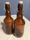 2 Vintage Grolsch Amber-brown Glass Embossed Porcelain Swing-top Beer Bottles