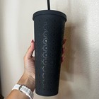 New Starbucks 2017 Cold Cup Tumbler 24 Oz Venti Matte Black Star S Pattern