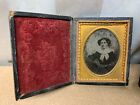 Two Daguerreotype Ca 19th Civil War Young Woman Tin Type Photo Portrait W  Case
