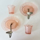 Pair Of Vintage Tiara Salmon Pink Glass Wall Sconces Votive Candle Holder