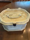 Vintage 1960s Lerner Usa Ivory Plastic Faux Wood Sewing Box Chest Basket Large