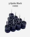 5x Black 5 Spoke 11mm Real Riders Wheels W  Rubber Tires Set 1 64 For Toy Car