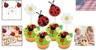 Colorful Ladybug   Flower Cupcake Picks - Perfect For Kids  Parties  12 Pcs Set
