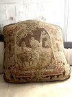 Antique French Needlepoint Tapestry Fragment Backed Pillow 1950